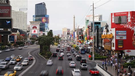 Las Vegas Strip Traffic Day Time Lapse Zoom Out 4k Circa July