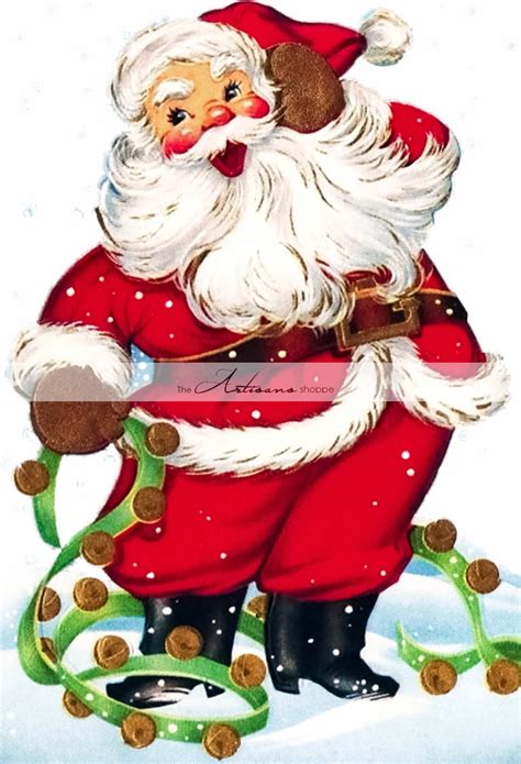 Vintage Santa Claus Jolly Fat Cute Retro Red White Beard Art Etsy