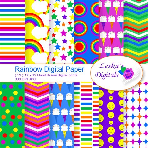 Rainbow Digital Papers Scrapbooking Rainbow Patterns Etsy
