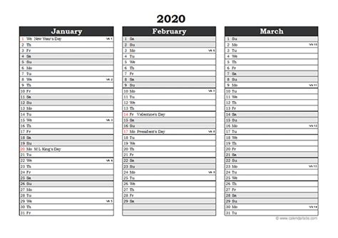 Editable 2020 Excel Three Month Calendar Free Printable Templates