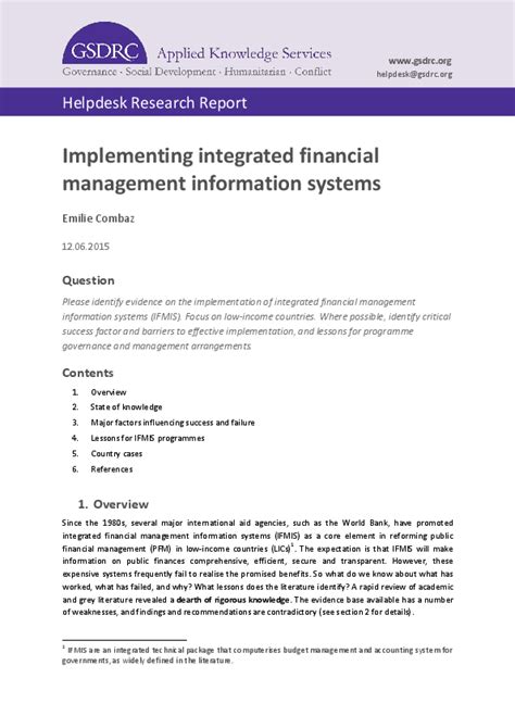 Pdf Helpdesk Report Implementing Integrated Financial Management