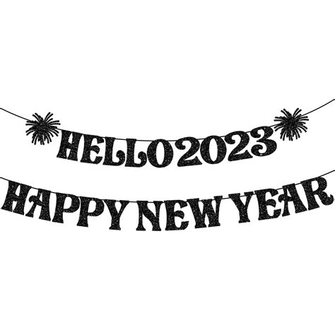 black glitter hello 2023 happy new year banner big 10 feet new years eve banner 2023 new years