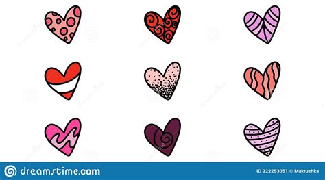 Heart Icons In Doodle Hand Drawn Heart Symbol In Sketch Style