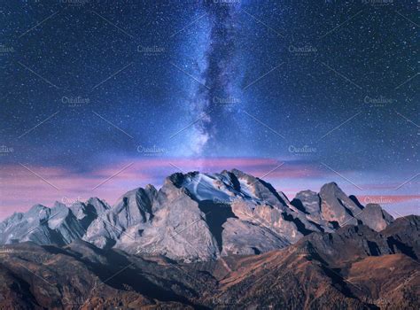 Milky Way Over Mountains Night Landscape Mountains At Night Milky
