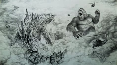 Godzilla Vs Kong Drawing Pencil By Jan Tong Godzilla Wallpaper