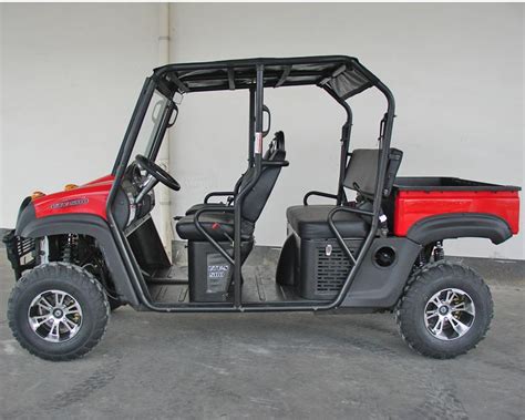 Unlike a tandem, where the riders are inline to one another, here the riders are side by side. Roketa UV-03A (XUV-500) 4-Seat 4x4 Utility Vehicle