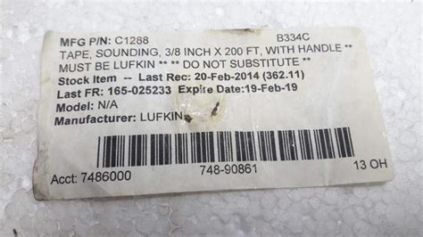 Lufkin C1288 Sounding Tape 38inch X 200ft S N Ship Spares