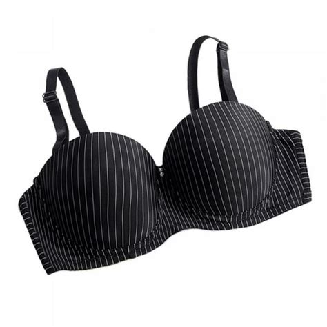 Ame Womens Sexy Bra Striped Gathered Steel Ring Push Up Seamless