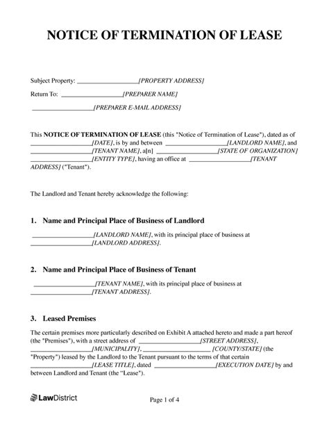 free lease termination letter notice to vacate pdf lawdistrict commercial lease