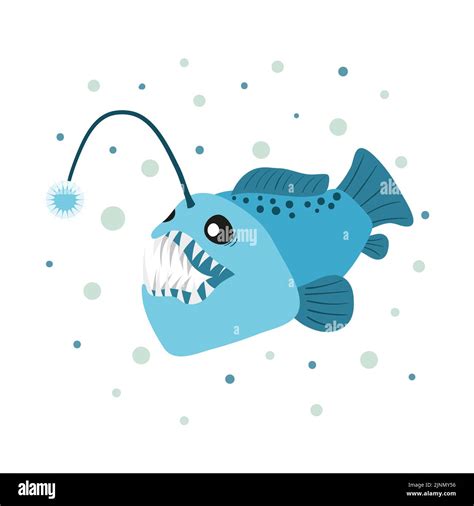 Cartoon Angler Fish Vector Illustration Of Anglerfish Character Stock