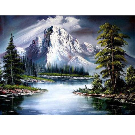Snowy Mountain Lakeside Tree Scenery 5d Diamond Painting