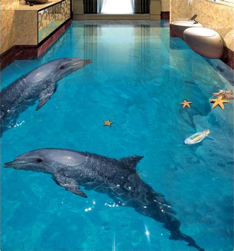 Customize Photo Flooring Wallpaper Dolphin Sea World 3d Floor Tiles For