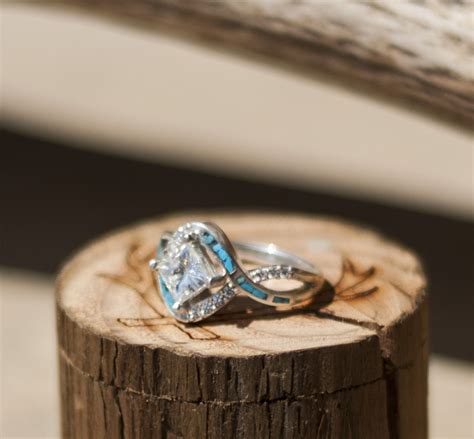 Helix Ct Moissanite Engagement Ring With Turquoise Inlay Available