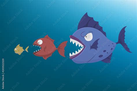 Big Fish Eat Small Fishvector Cartoon Illustration Fact Of Natural