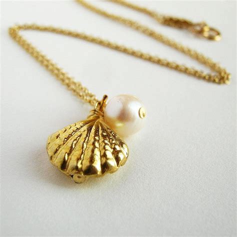 Last Glimpse Of Summer K Gold Sea Shell Pearl Necklace Via Etsy