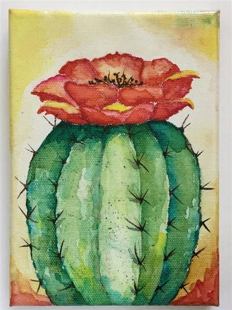 My Original Botanical Watercolor Painting Of A Blooming Barrel Cactus