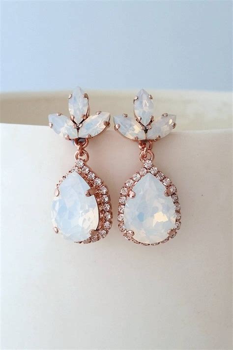 White Opal Earringsbridal Earringswhite Opal Chandelier Etsy Rose