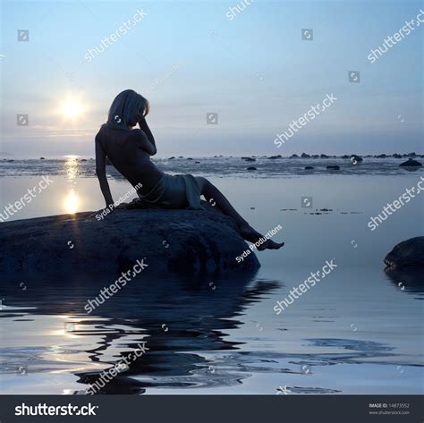 Silhouette Image Topless Lady On Rock Stock Photo Shutterstock