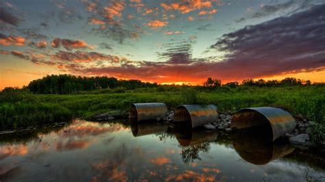 Landscape Pond Sunset Nature Wallpapers Hd Desktop