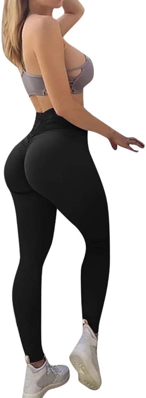 Women S High Waisted Bottom Scrunch Leggings Ruched Yoga Pants Push Up Butt Lift Trousers