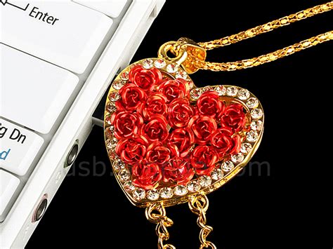 Usb Jewel Rose Heart Necklace Flash Drive