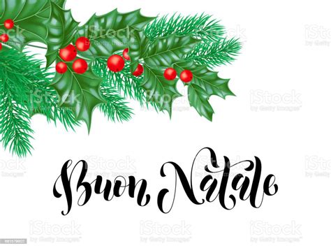 Buon Natale Italian Merry Christmas Holiday Hand Drawn Calligraphy Text For Greeting Card Of