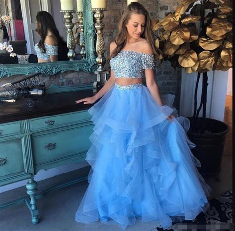 We have a very large collection of wedding, bridesmaid and evening/prom dresses!. Sky Blue 2 Piece Prom Dresses Off Shoulder Short by ...