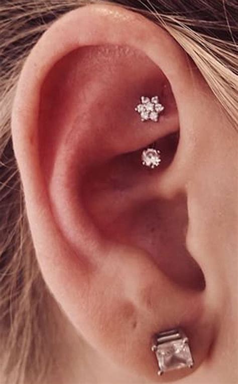 Crystal Flower Rook Piercing Jewelry Earring Simple Minimal Ear