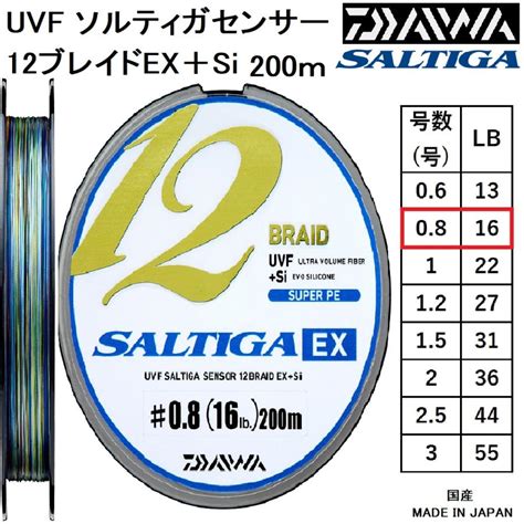 ダイワ UVF ソルティガセンサー 12ブレイドEXSi 200m 0 8号 16lbs 12本組PEライン 国産日本製 DAIWA