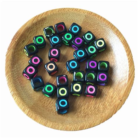 Single Letter O Printing Acrylic Square Alphabet Beads Black With