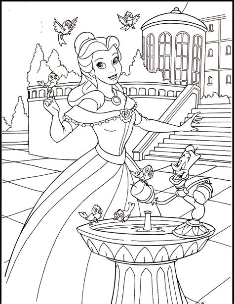 Vector of a knight and princess kids beside a castle coloring. Princess belle coloring pages to download and print for free