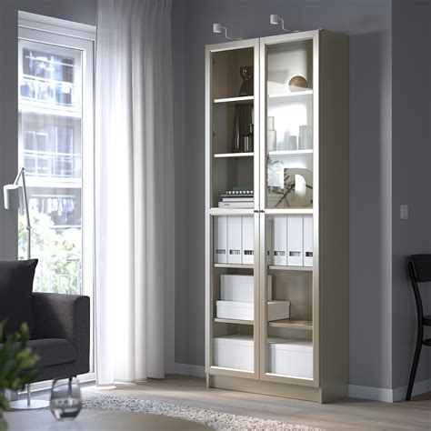 Billy Bookcase With Glass Doors Greymetallic Effect 80x30x202 Cm