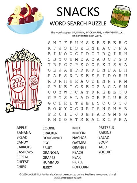 Snacks Word Search Puzzle Puzzles To Play