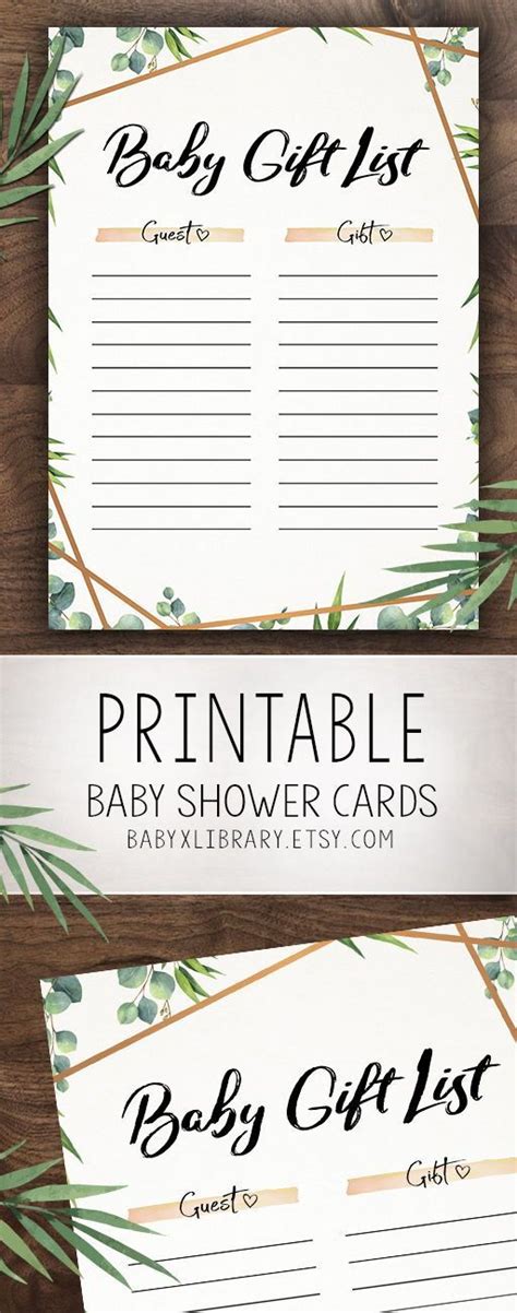 Ducks and frogs are also gender neutral. Baby Gift List Card, Baby Shower Card, Printable, Instant ...