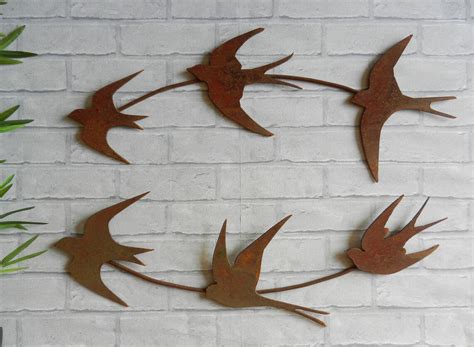 Swallow Wall Art Rusty Metal Swallows Sculpture Flock Of Etsy
