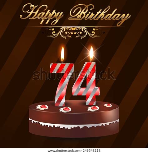 74 Year Happy Birthday Card Cake Vector De Stock Libre De Regalías