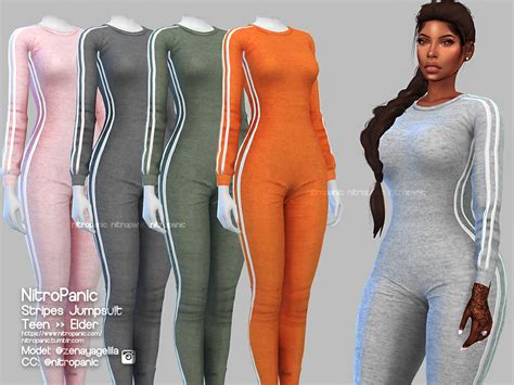 Stripes Jumpsuit Sims 4 Mods Clothes Sims 4 Clothing Sims 4