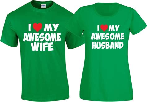 I Love My Awesome Wife Love Or My Husband Matching Funny Cute Tshirt Ebay