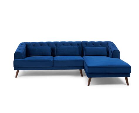 Delilah Blue Velvet Right Hand Facing Corner Sofa