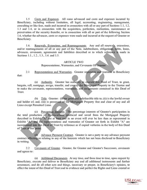 Deed Of Trust Mortgage Security Agreement Assignment Of Production