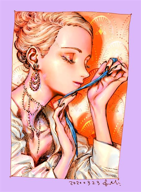 Safebooru 1girl Black Nails Blonde Hair Close Up Closed Eyes Commentary Dated Earrings Emma