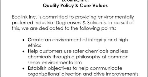 Iso 90012015 Update Ecolink Incs Quality Policy And Cultural Norms