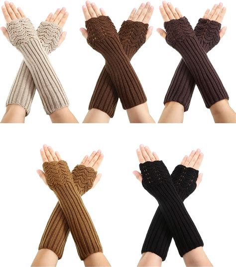 5 Pairs Knit Arm Warmer Fingerless Gloves Knitted Long Mitten Women Thumb Hole Gloves At Amazon