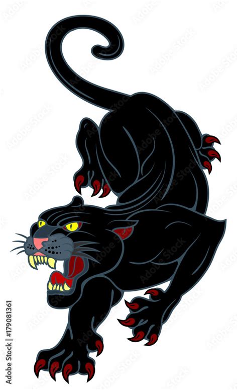 The Black Crouching Panther Drawing In The Style Of Old School Tattoo