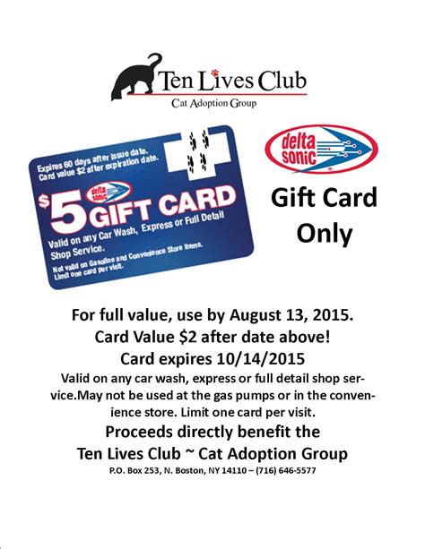 Gift cards, however, can be used for any delta marketed itinerary — even if it's operated by a partner airline (air france, klm, etc.). Ten Lives Club Cat Adoption Group: DELTA SONIC GIFT CARDS GREAT GIFTS FOR DADS & GRADS!