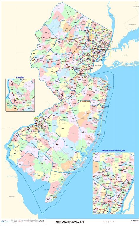 New Jersey State Zipcode Laminated Wall Map Ebay