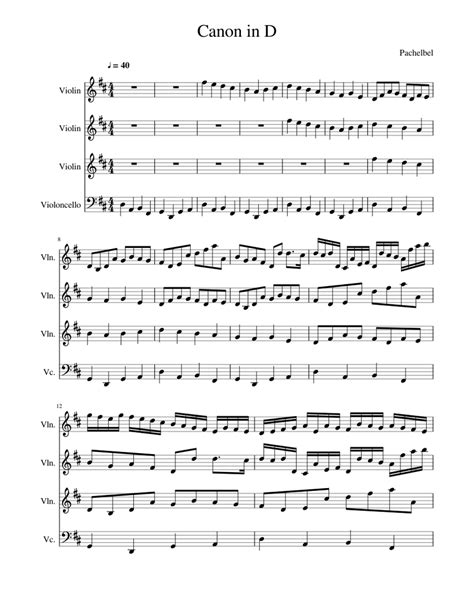 Canon In D Sheet Music For Violin Cello Mixed Quartet