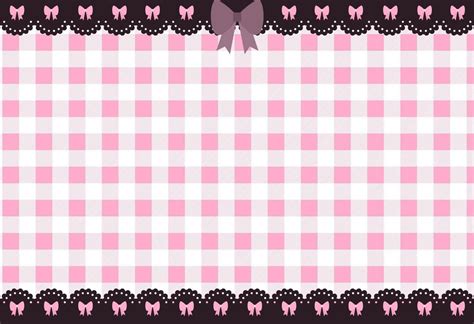 Cute Pink Kawaii Horizontal Background With Gingham Check And Dark Lace