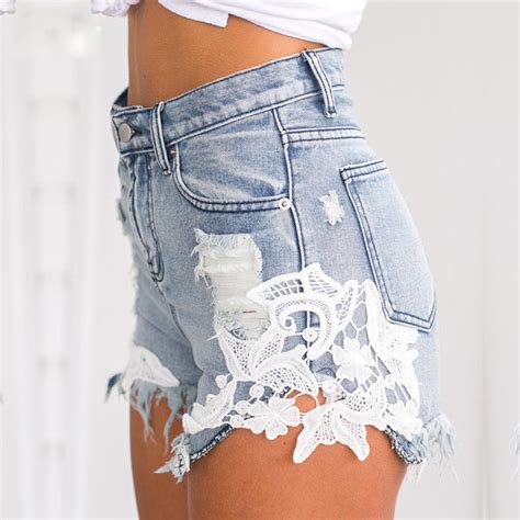 High Waist Denim Shorts With Appliques Buy Womens Clothing Zorket