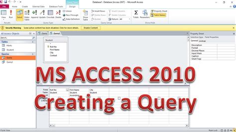Creating A Query In Ms Access 2010 Youtube